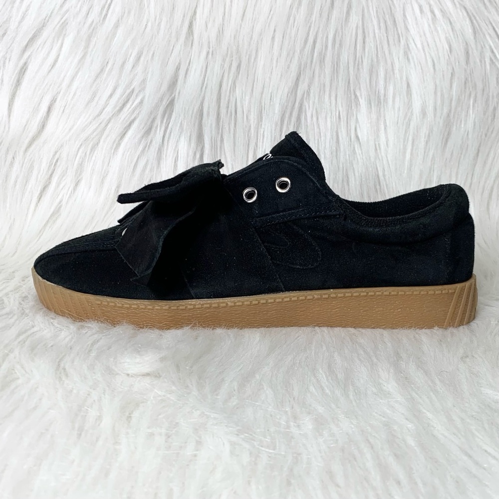 SOLD-Tretorn Black Suede Slip-On Bow Sneakers - Picture 3 of 11